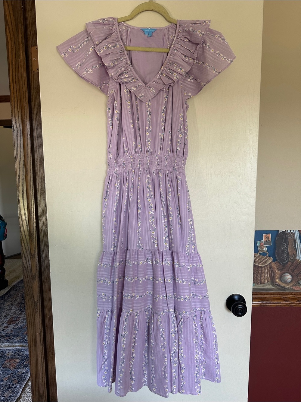 Draper James Lavender Floral Ruffle Maxi Dress